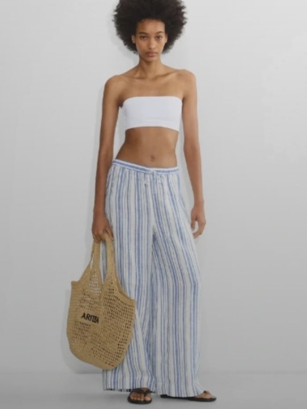 Like New! ARITZIA Little Moon Linen Pants Striped Pants Blue/White Size S
